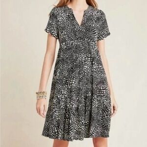 Maeve by Anthropologie - Tania Tiered Tunic Dress - Black + White - XL